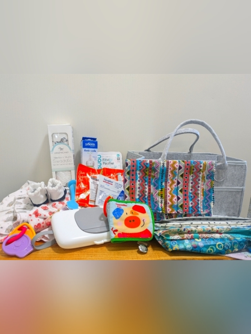 Baby Essentials Bundle Caddy, Blankets, Bottle, Pacifier,‎ Samples For a Girl